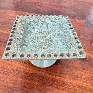 Pedestal Jewelry Holder Ceramic Pottery Dish Signed T. Shea Uncommon Goods Only